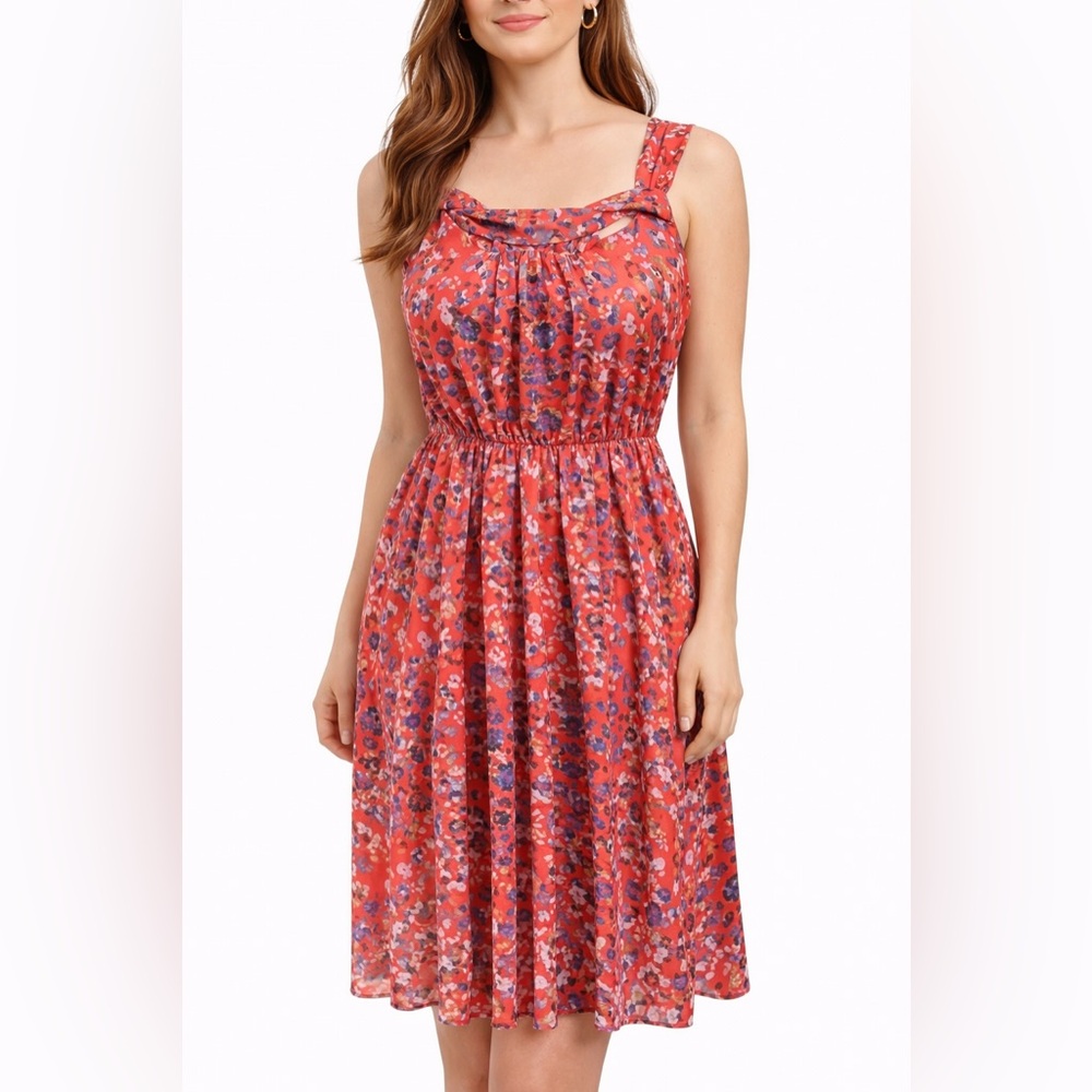 Rachel Roy Pink Abstract Print Midi Dress Sleeveless Strappy Small